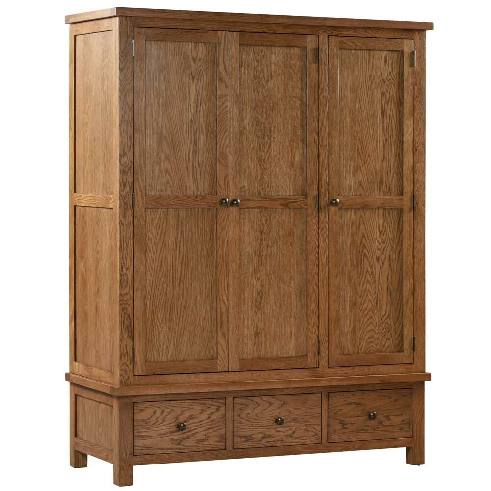 DORCHESTER RUSTIC Triple Wardrobe With 3 Drawers Bedroom Furniture